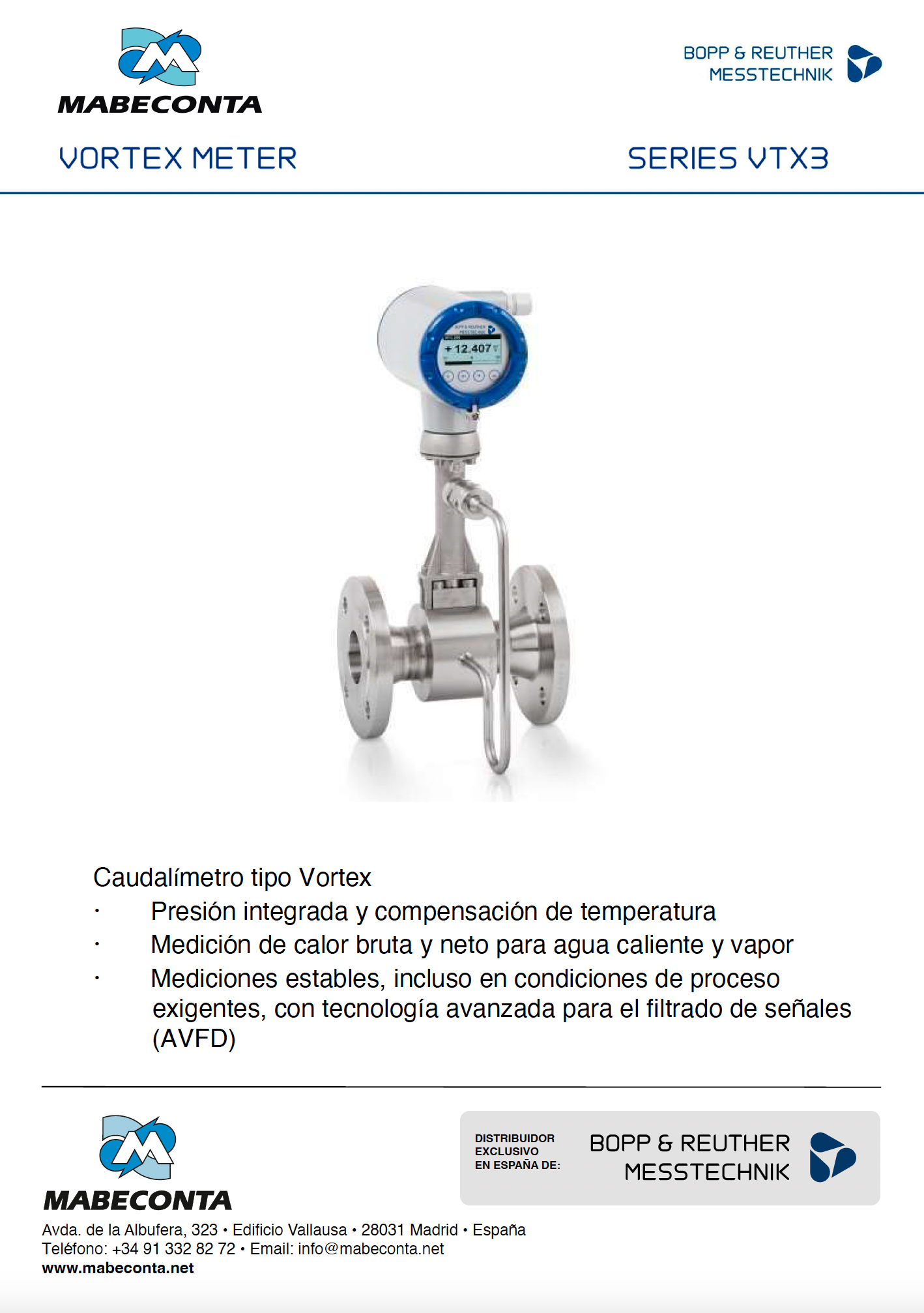 Caudalímetro tipo Vortex Series VTX3 de Bopp&reuther